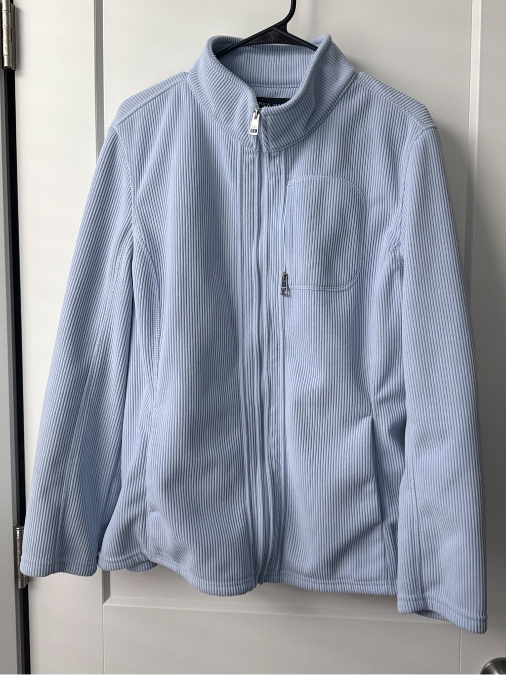 Super cozy mock neck full-zip fleece jacket in a soft light blue color